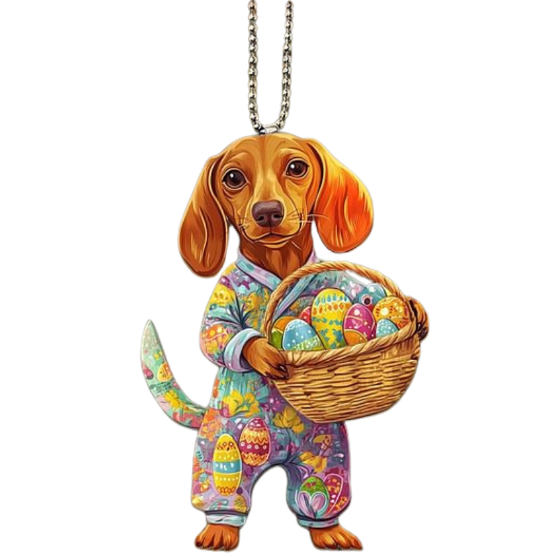 2D Flat Easter Dog Car Hanging Ornament