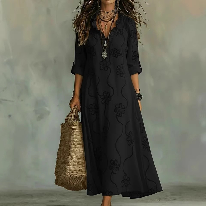 Casual Lace Embroidered Linen Maxi Dress artswardrobe