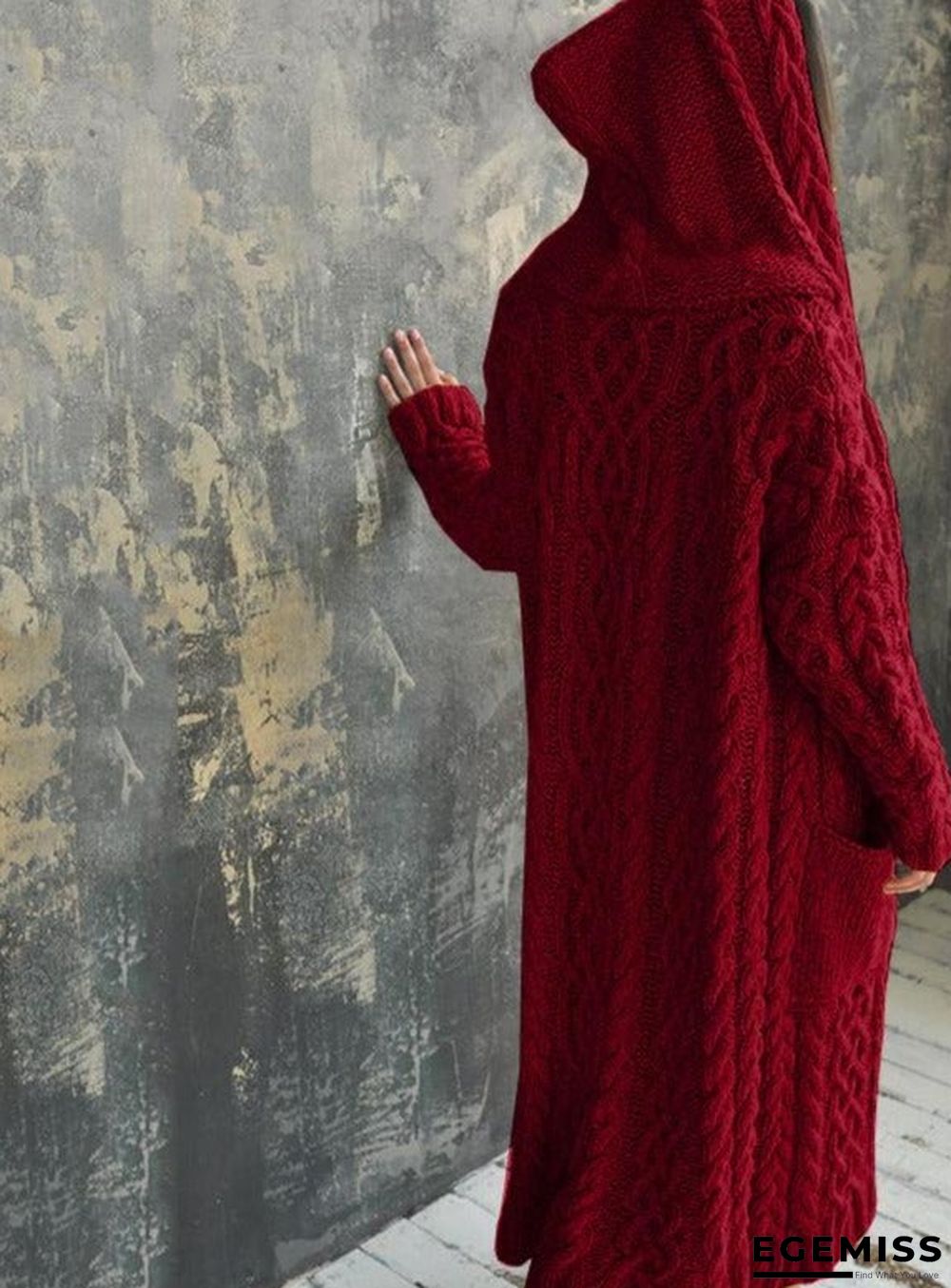 Cardigan Braid Lazy Wind Hooded Long Cardigan Sweater | EGEMISS