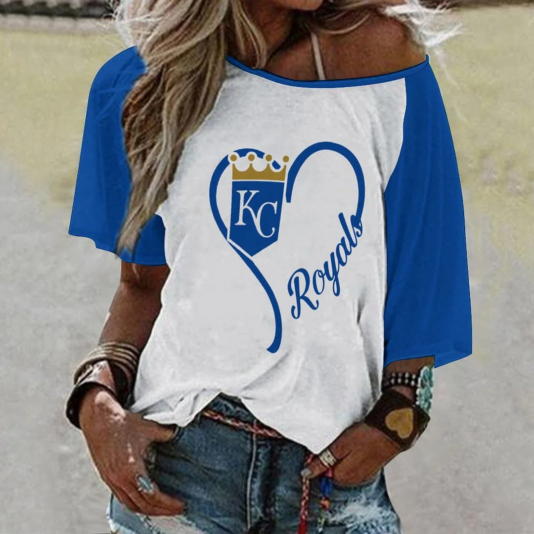 Shoulder Off  Loose Short Sleeve Casual T-shirt for Women Printed with Pattern,Blue,Light Blue,Gold,White