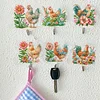 6pcs/set DIY Special-shaped Diamond Painting Wall-mounted Key Hook Kit (Chicken)