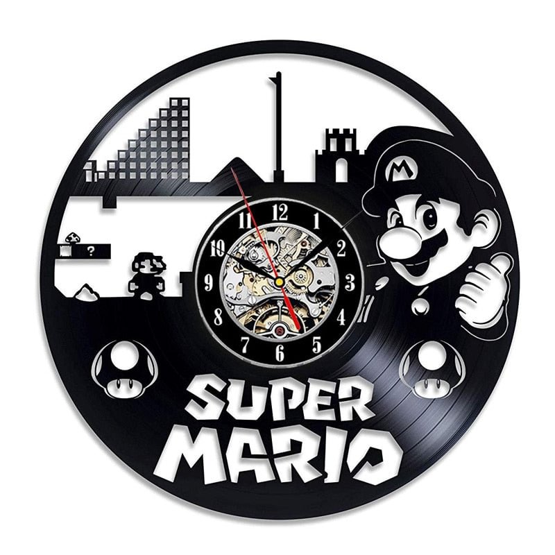 Super Mario Game Vinyl Record Wall Clock Modern Design Play Room 3D Hanging Clock Wall Watch Art Home Decor Gifts for Children