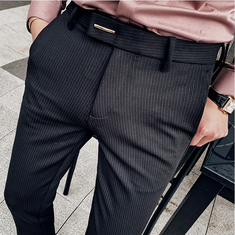 Mayfirstrecords Suit Trousers for Men – 2025 Autumn Pinstripe Dress Pants for Business Casual Fashion  