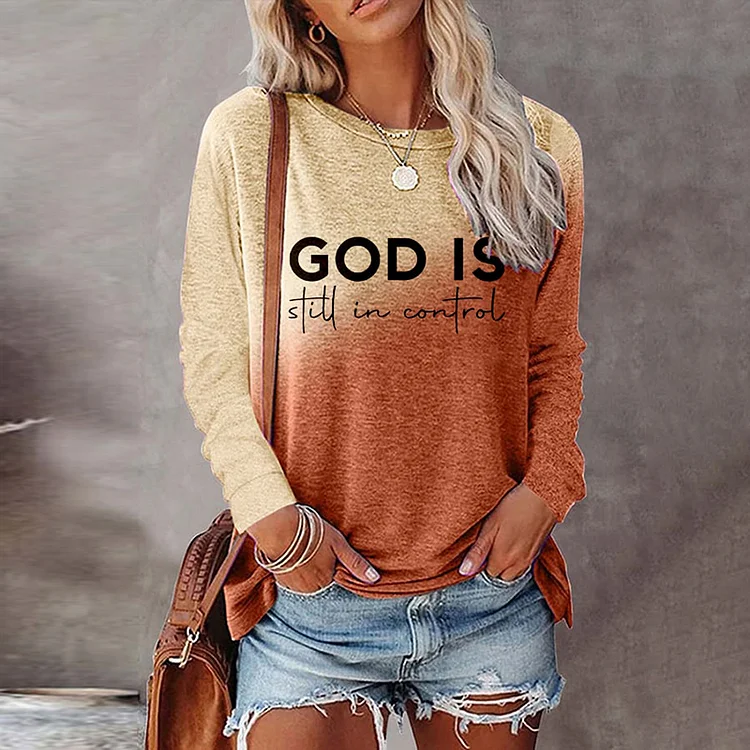 Wearshes God Is Gradient Print Crew Neck Casual T-Shirt