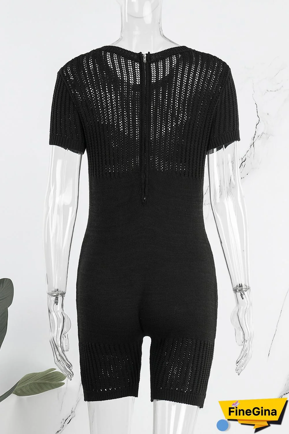 Rose Red Casual Solid Basic O Neck Short Sleeve Skinny Romper