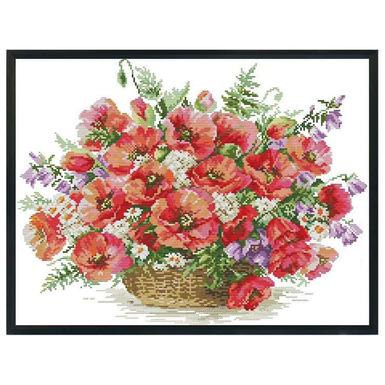 Joy Sunday - Basket - 14CT 2 Strands Threads Printed Cross Stitch Kit - 48x37cm(Canvas)