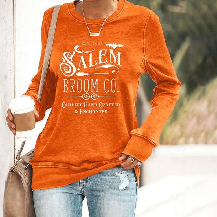 Halloween Salem Broom Co Printed Sweatshirt