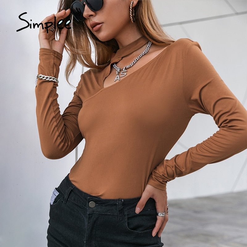 Simplee High street shirring skinny women blouse autumn  Sexy o-neck ladies long sleeve t-shirt Casual soft female fashion tops