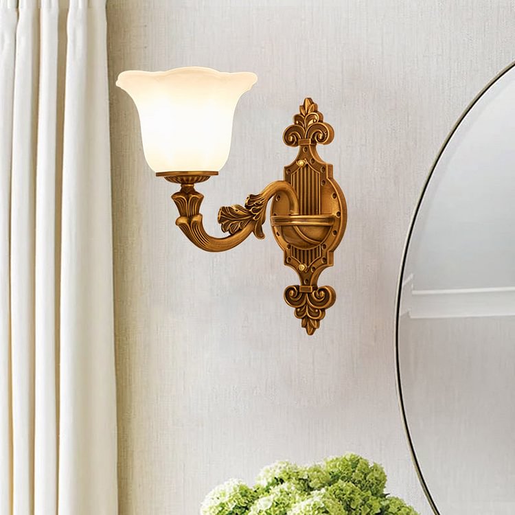 Traditional Bell Shade Wall Lighting 1/2-Light Frosted Glass Wall Mounted Light in Brass for Hallway