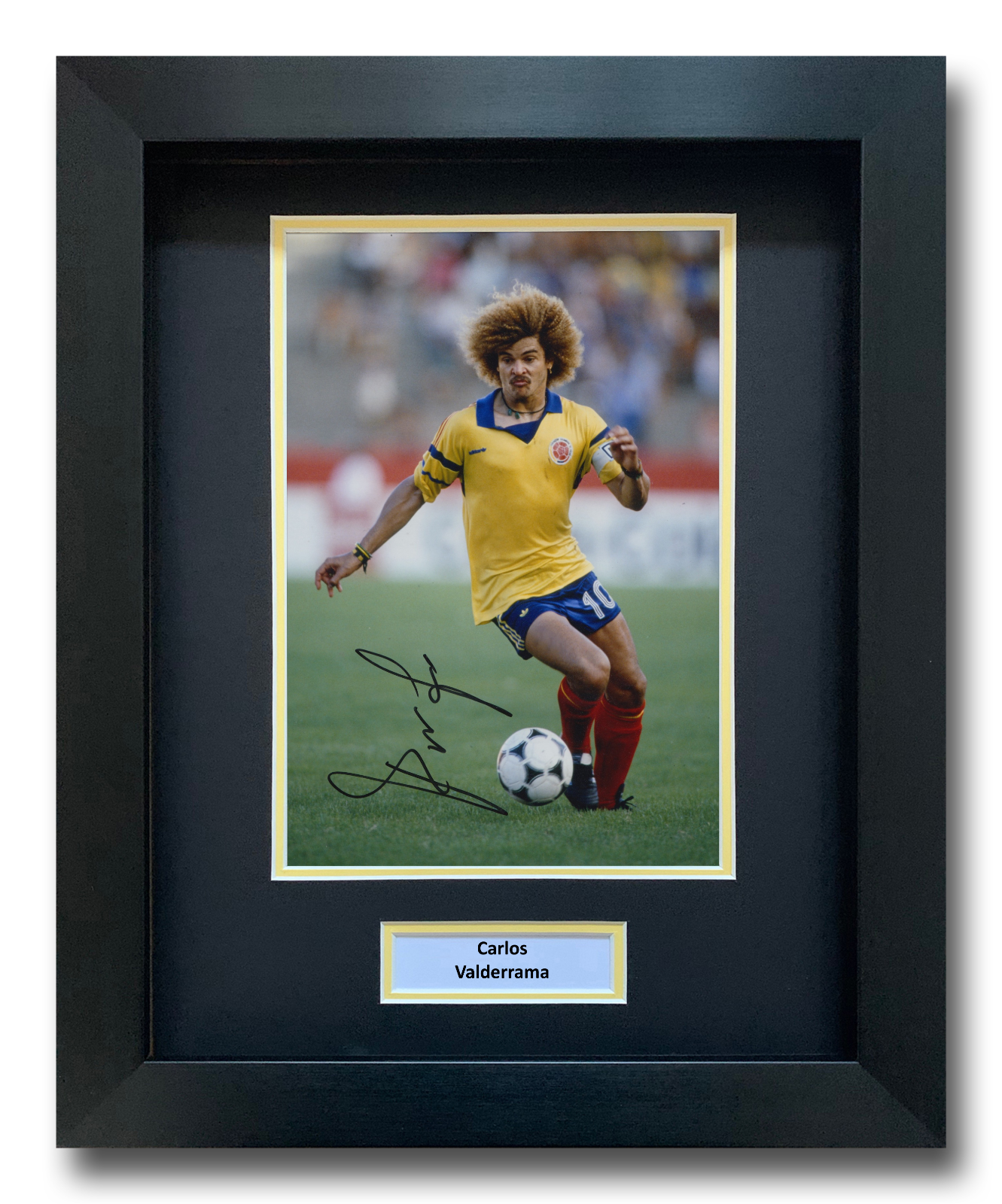 CARLOS VALDERRAMA HAND SIGNED FRAMED Photo Poster painting DISPLAY - COLOMBIA - AUTOGRAPH.