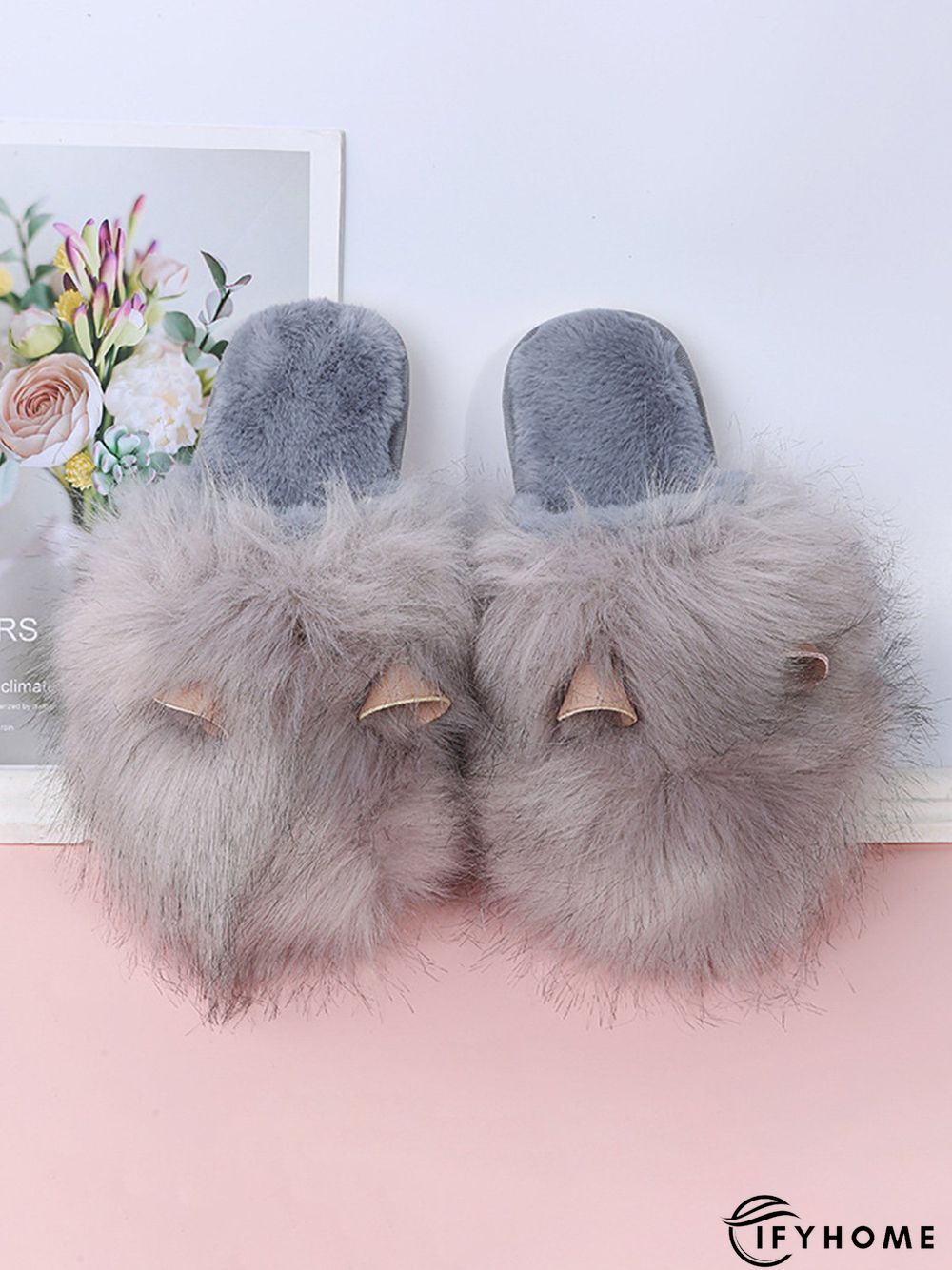 Cute Cat Ears Mohair Warm Fleece Indoor Slippers | IFYHOME