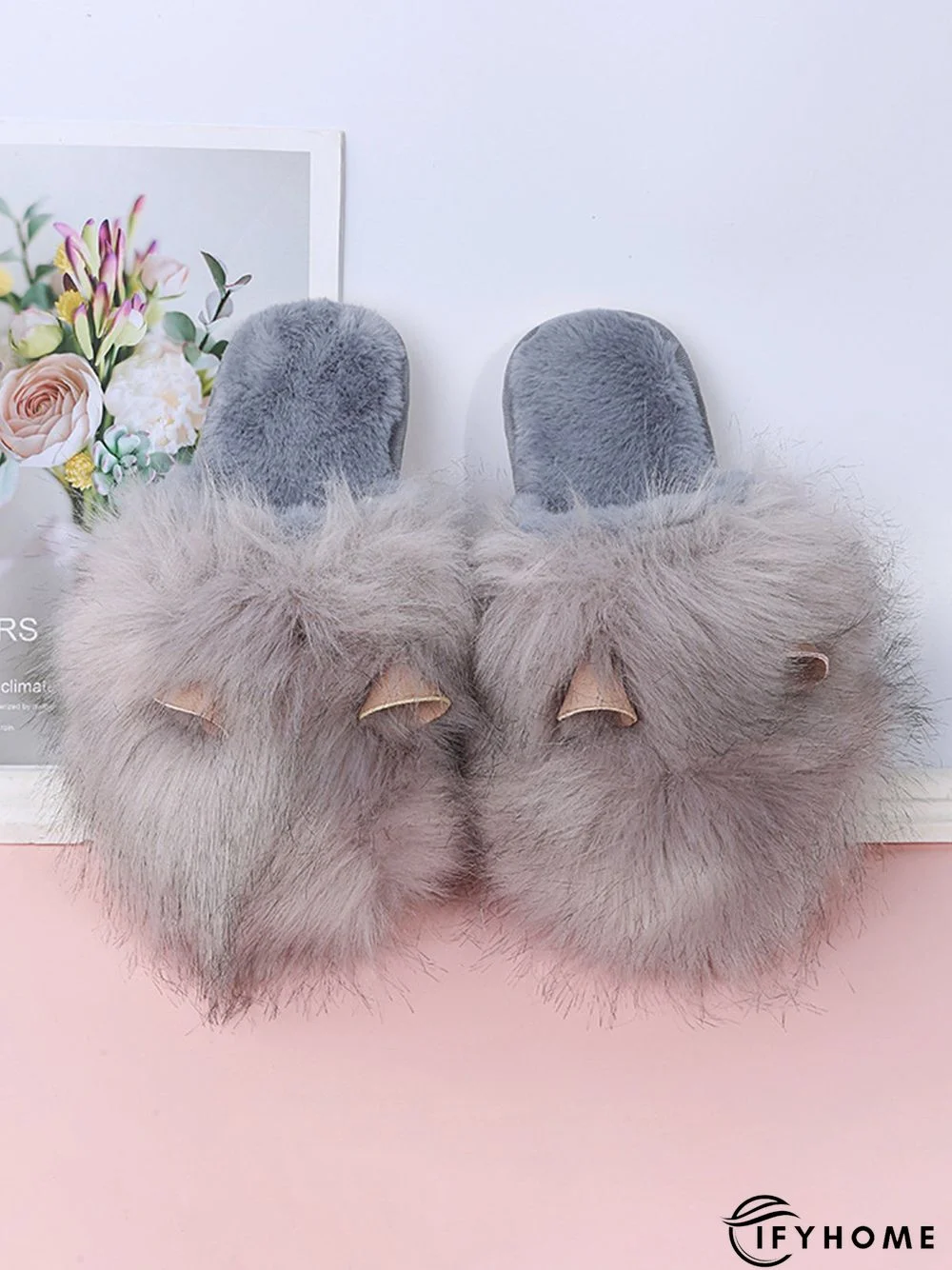 Cute Cat Ears Mohair Warm Fleece Indoor Slippers | IFYHOME