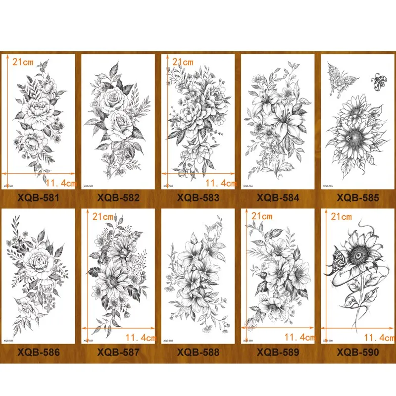 Sdrawing Lotus/Grey Butterfly/Flowers Waterproof Temporary Tattoos Men Henna Tatoo Stickers Tattoo Body Art Fake Tattoos