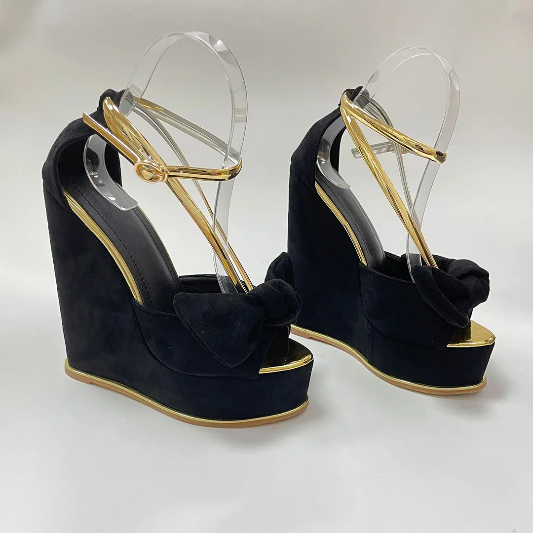 Women Sandals High Heels Fish Mouth Fashion Sandals Wedge Platform Black Bow High Heel Women's Beach Shoes