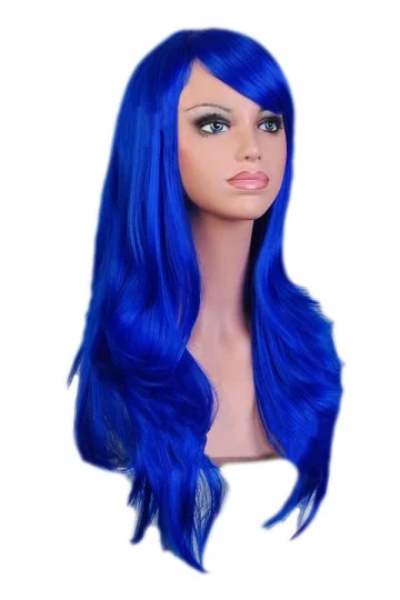 Blue Fashion Cosplay Ladies Sexy Long Waves Hair Wig-elleschic