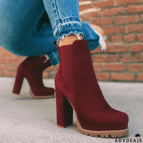 Lydiashoes Elastic Panel Slip On Chunky Heel Ankle Booties
