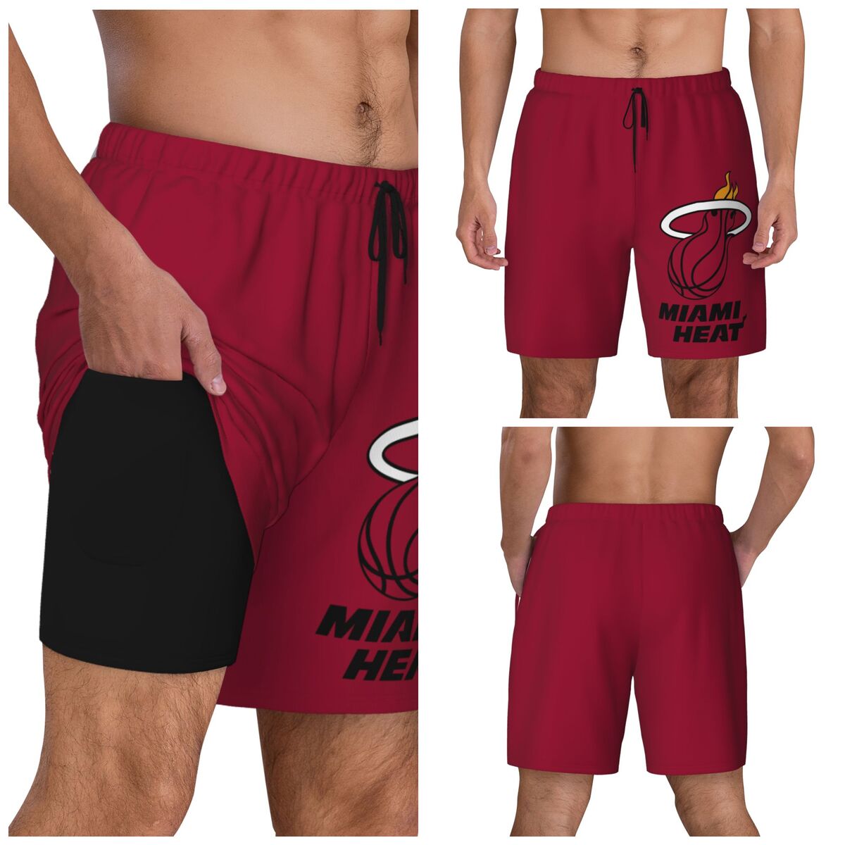 Miami Heat Logo Men's Swim Trunks with Compression Liner