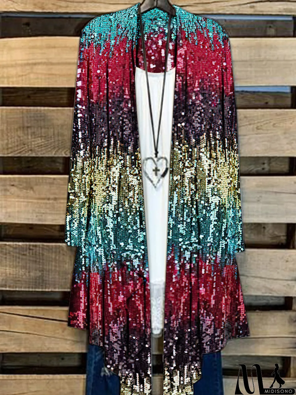 MidiSono - Women Long Sleeve Printed Colorblock Casual Loose Simple Cardigan