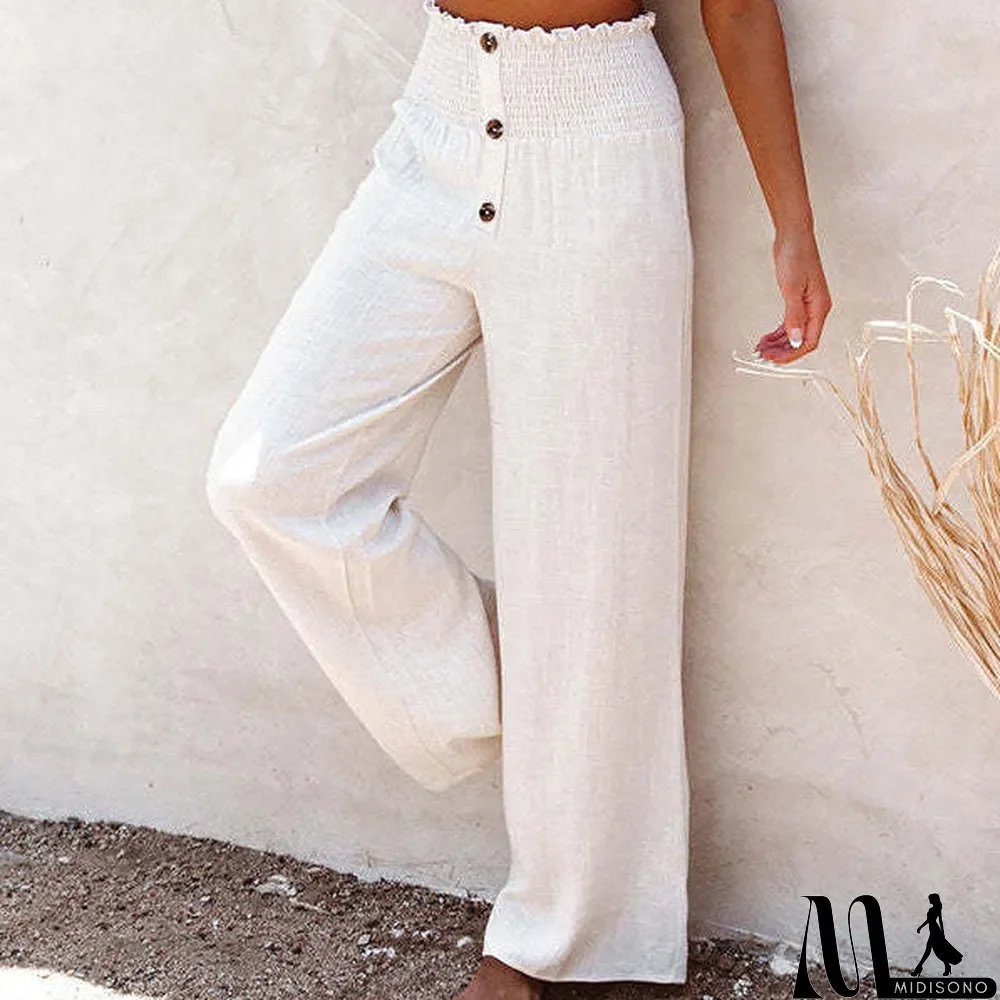 MidiSono - Women's High Waist Casual Wide Leg Pants