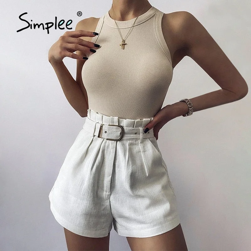 Simplee Highstreet summer o-neck solid cotton vest women Sexy basic ladies office tank top Fashion sleeveless club short tops