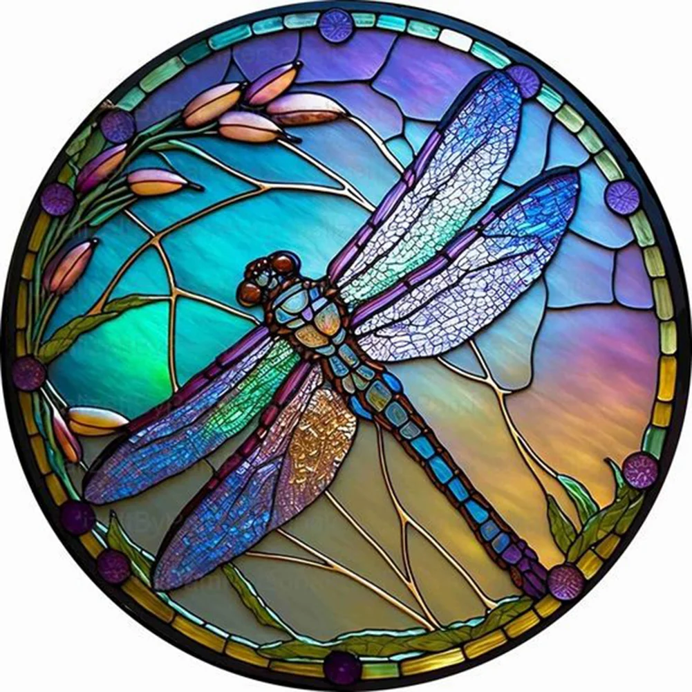 Full Round Diamond Painting - Stained Glass Dragonfly(30*30cm)