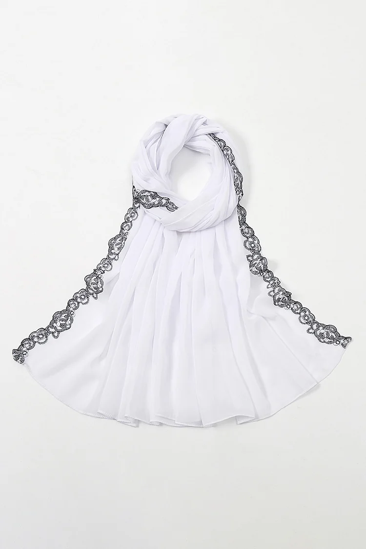 Ethnic Lace Trim Shawl Chiffon Headscarf