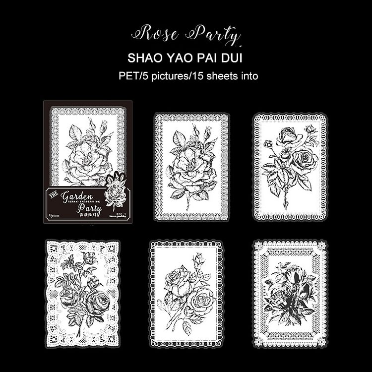 JOURNALSAY 15 Sheets Large Size Transparent Lace PET Sticker Retro Journal