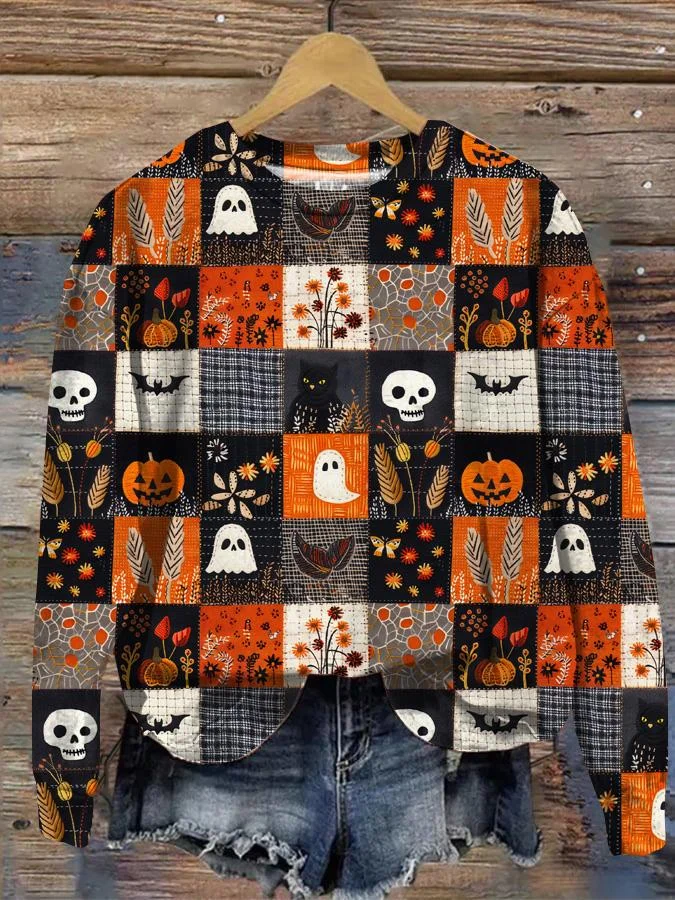 Vintage Ghost Halloween Print Sweatshirt