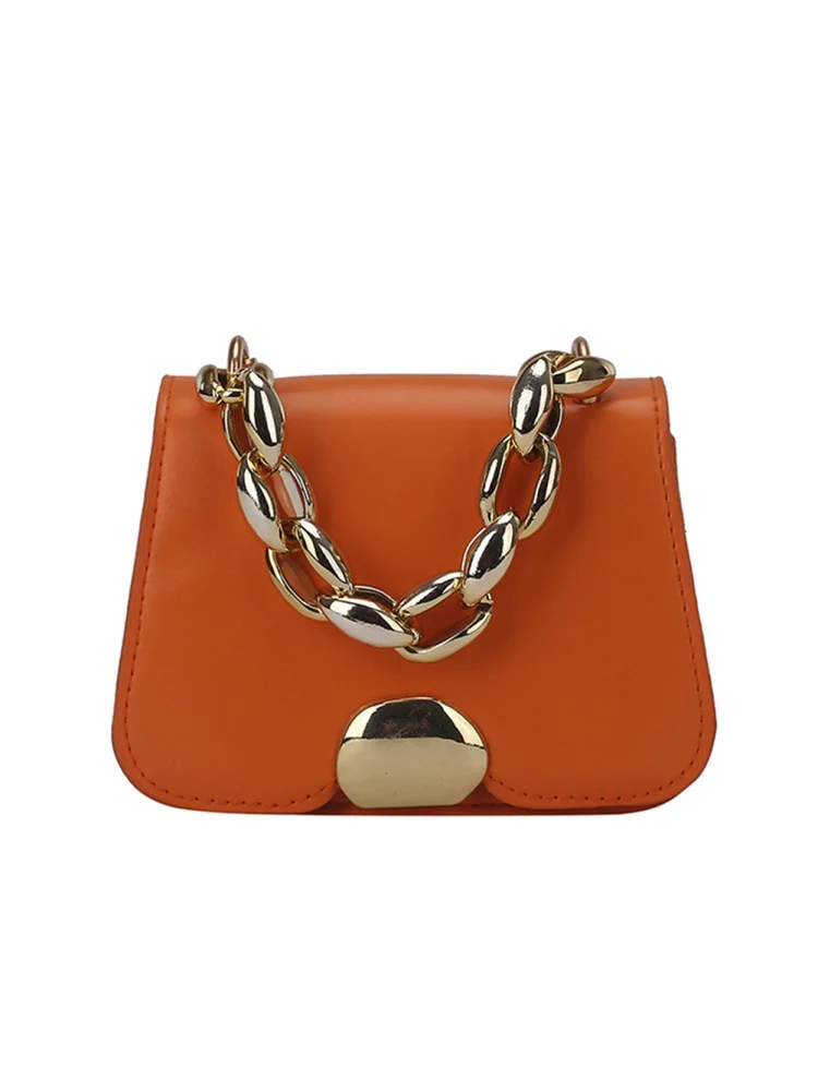Designer Women Chain PU Leather Shoulder Bag Mini Square Handbag (Orange)