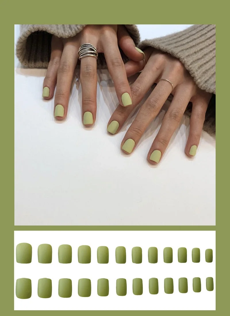 24pcs Dark Coffee Fake Nails Orange And Yellow Two-tone Matte Polish False Nail Patch Round Ballet Nail Tips Glue Wear Manicure-Nail Inspo