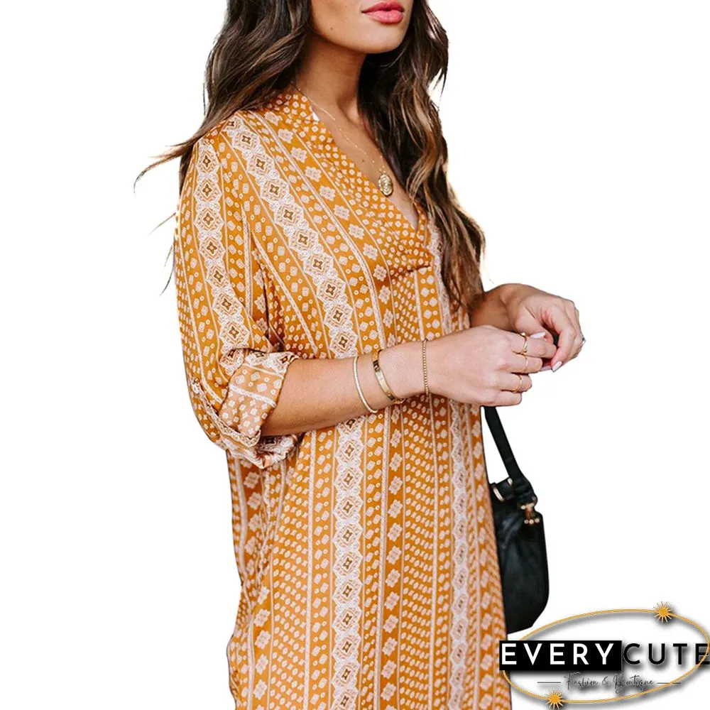 Yellow Long Sleeve Shirt Dress