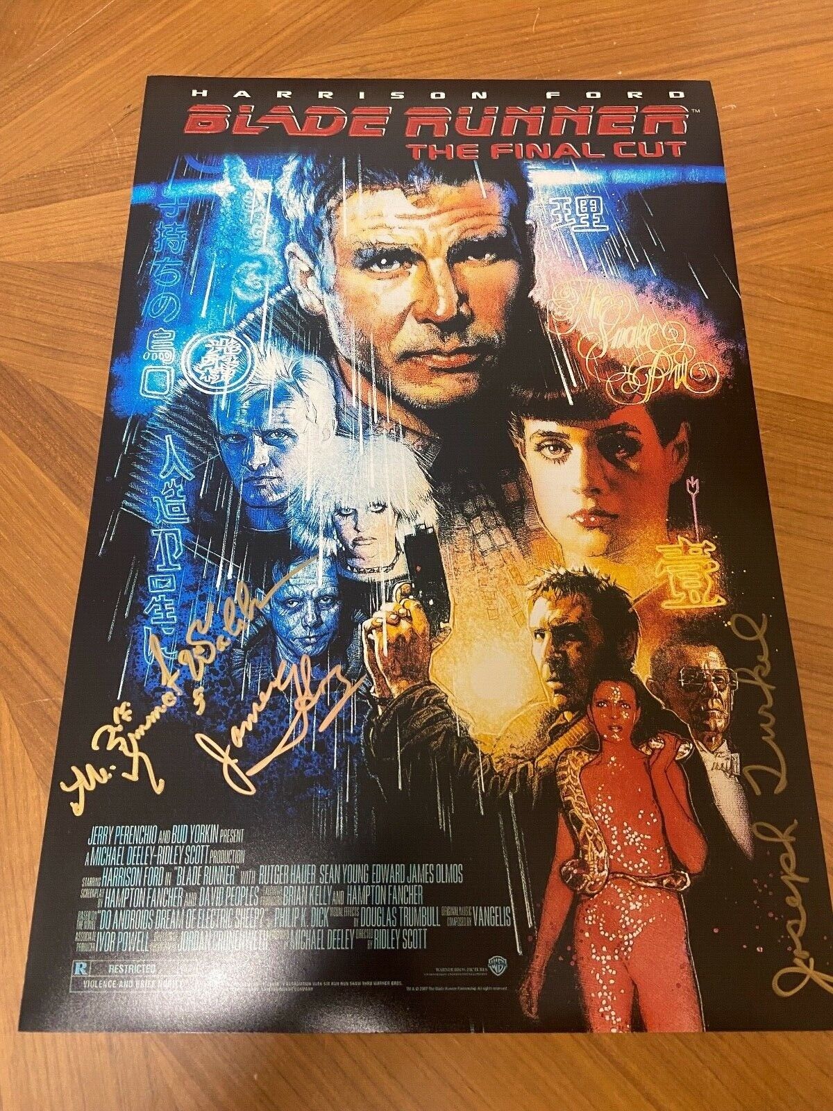 * BLADE RUNNER * signed 12x18 poster * JAMES HONG, M. EMMET WALSH & TURKEL * 1