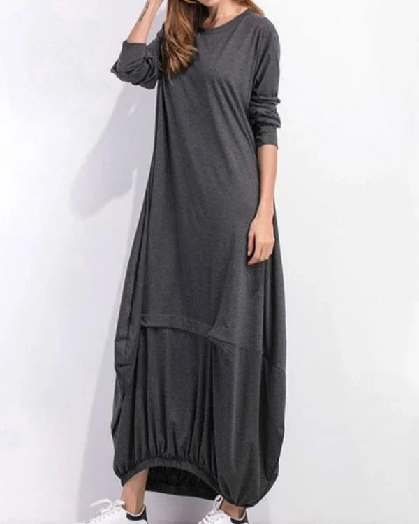 cocoon women daily cotton long sleeve casual paneled plain fall dress p110726
