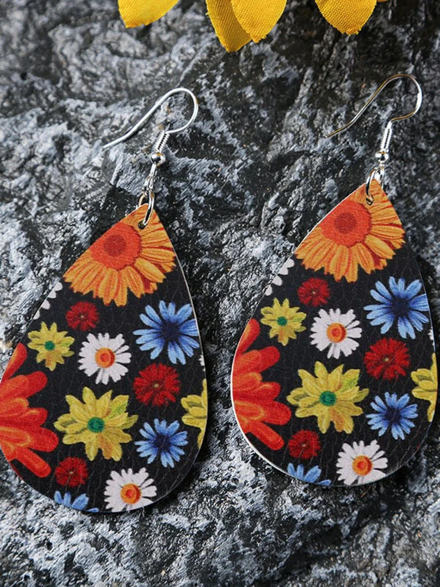 Colorful Sunflower Leather Earrings