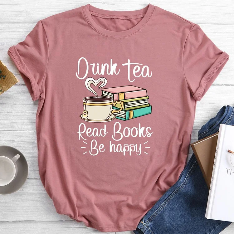 Books and Tea Round Neck T-shirt