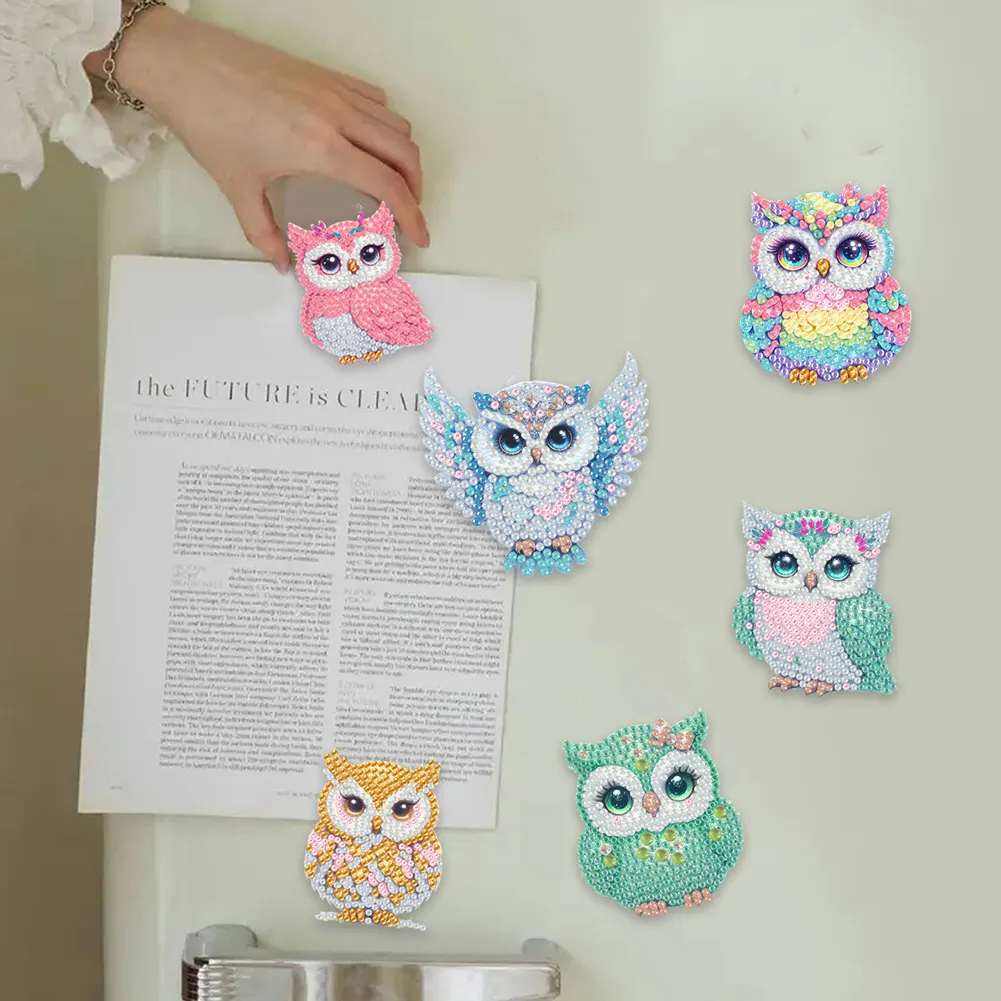 6Pcs Acrylic Owl DIY Diamond Painting Fridge Stickers for Home Kitchen