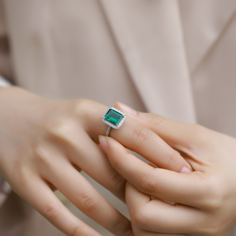 Laboratory Grown Emerald Women Rings Luxury Accessories for Anniversary Party Temperament Elegant Female Rings Gift Trendy Jewelry