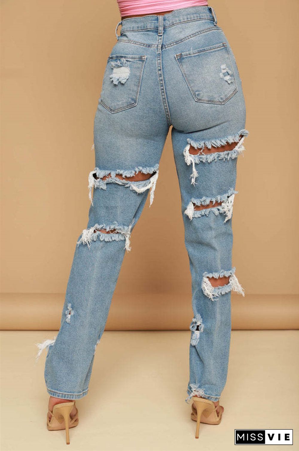 High Waist Streetwear Ripped Hole Jeans Pants
