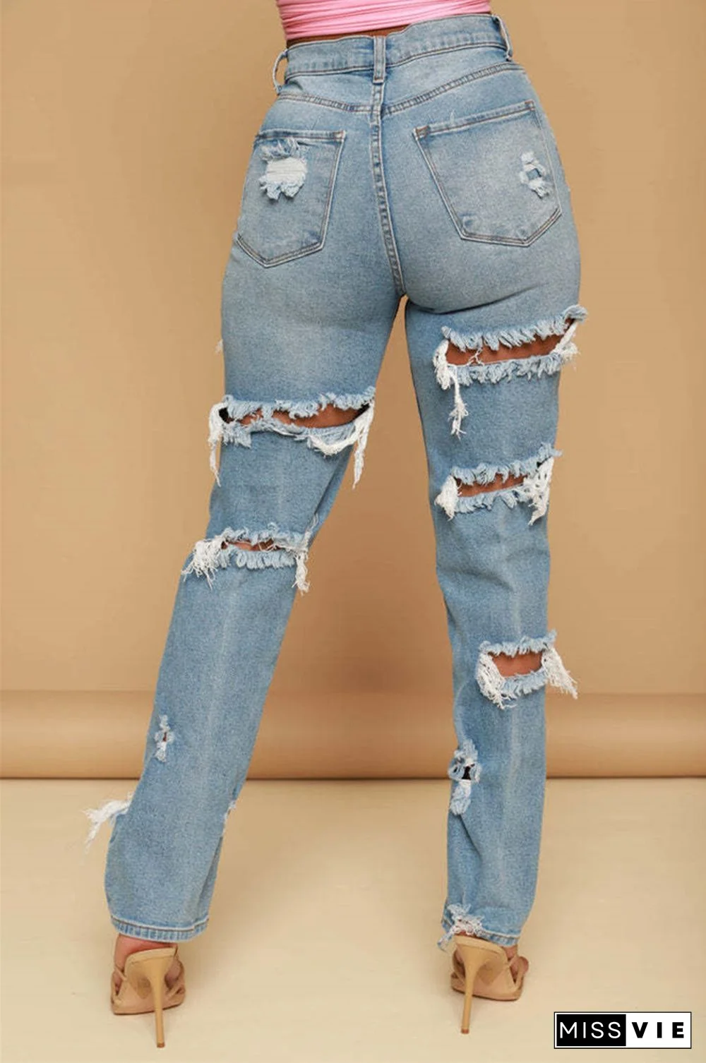 High Waist Streetwear Ripped Hole Jeans Pants