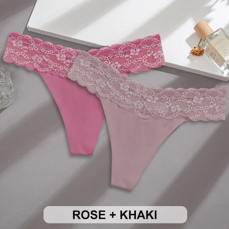 2PCS/Set Lace Panties Sexy Underwear Thong Women Panties G-String Panties Briefs Lingerie Floral V Waist Design Female Underpant