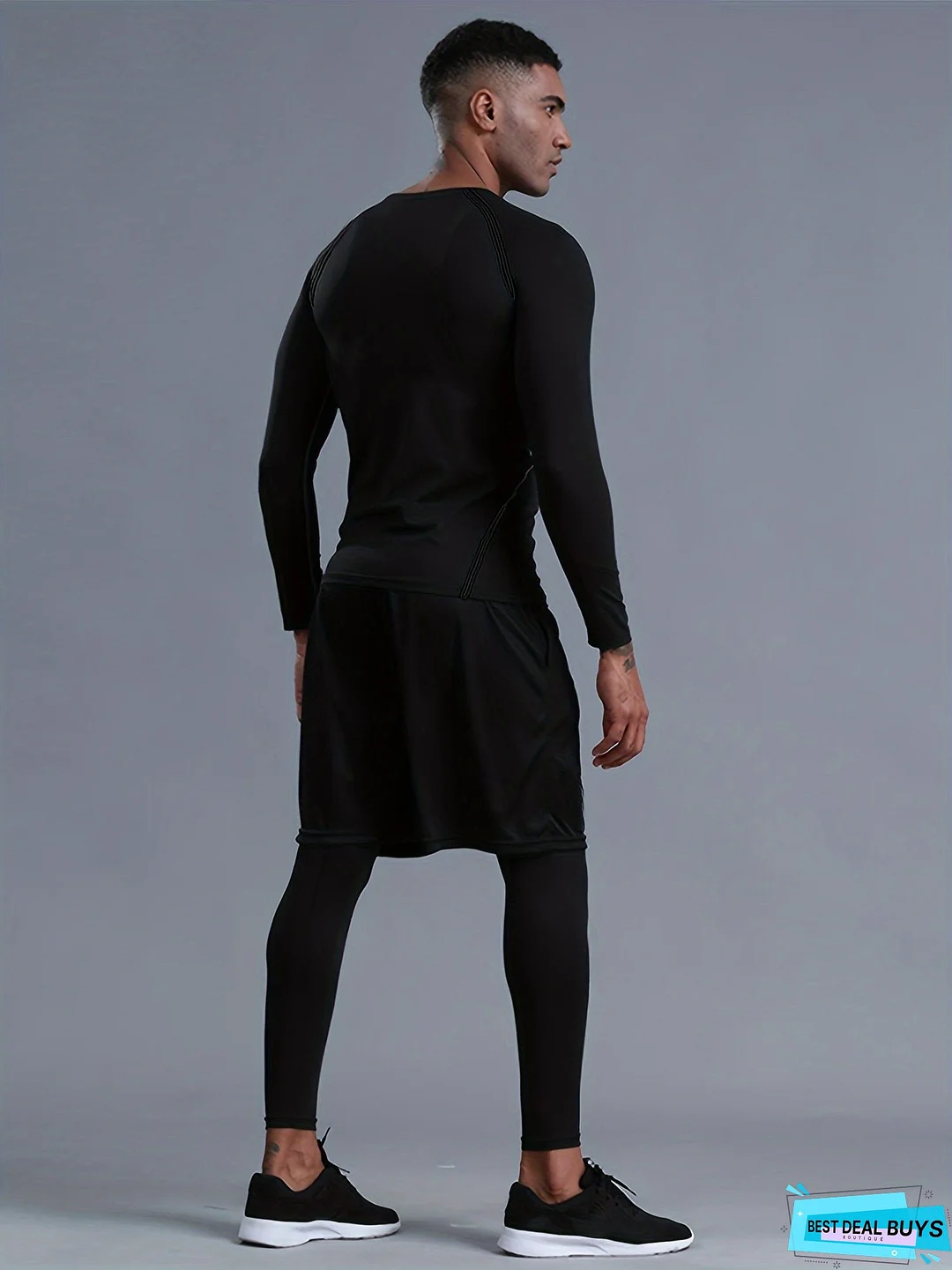 5 Pcs Mens High-Performance Solid Muscle Fit T-Shirts - Stretchy Crew Neck Long Sleeve Sports Tees for Active Fitness Enthusiasts - Moisture-Wicking, Quick-Drying, Four-Season Wear for Hiking, Jogging, Cycling, and Outdoor Activities