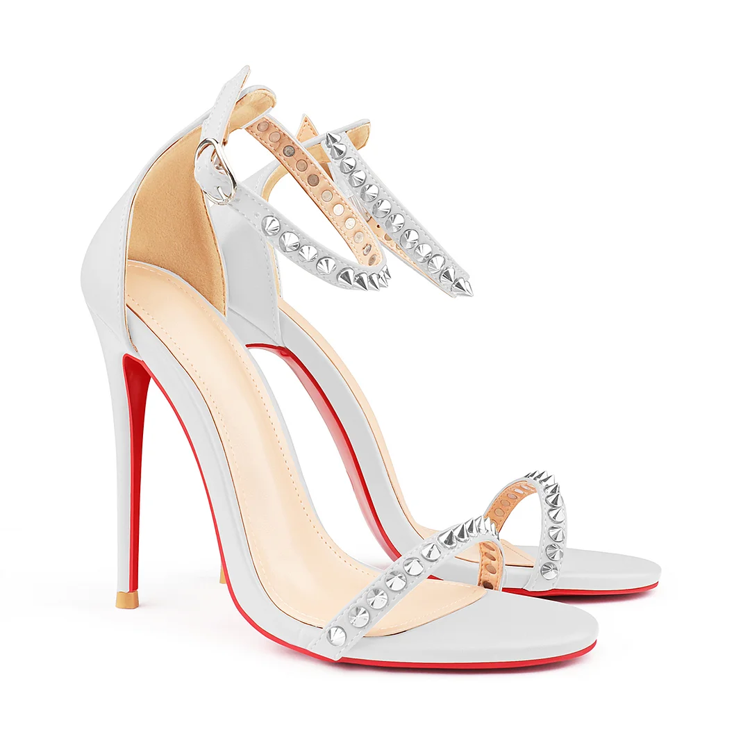 120mm Women's Pointed Toe Open Toe Ankle Strap Red Bottom Sandals Pumps Shoes Matte-MERUMOTE