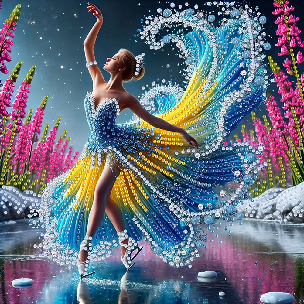 Dancing Girl On Ice 30*30cm(canvas) special shaped drill diamond painting