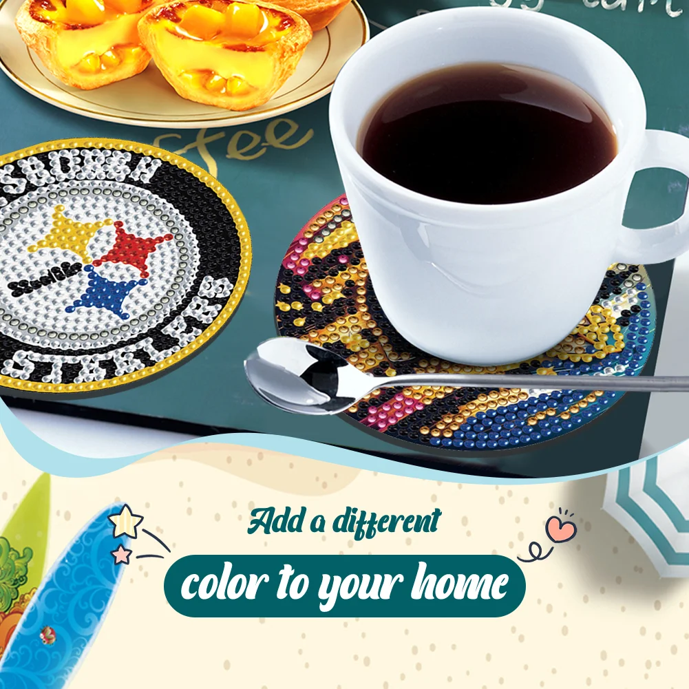 Pittsburgh Steelers 6pcs DIY Diamond Painting Acrylic Coasters Holder for Beginner Adult