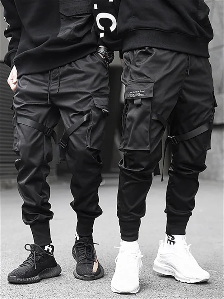 Men's Cargo Pants Joggers Trousers Jogging Pants Parachute Pants Drawstring Elastic Waist Multi Pocket Plain Cotton Streetwear Hip Hop Black Grey
