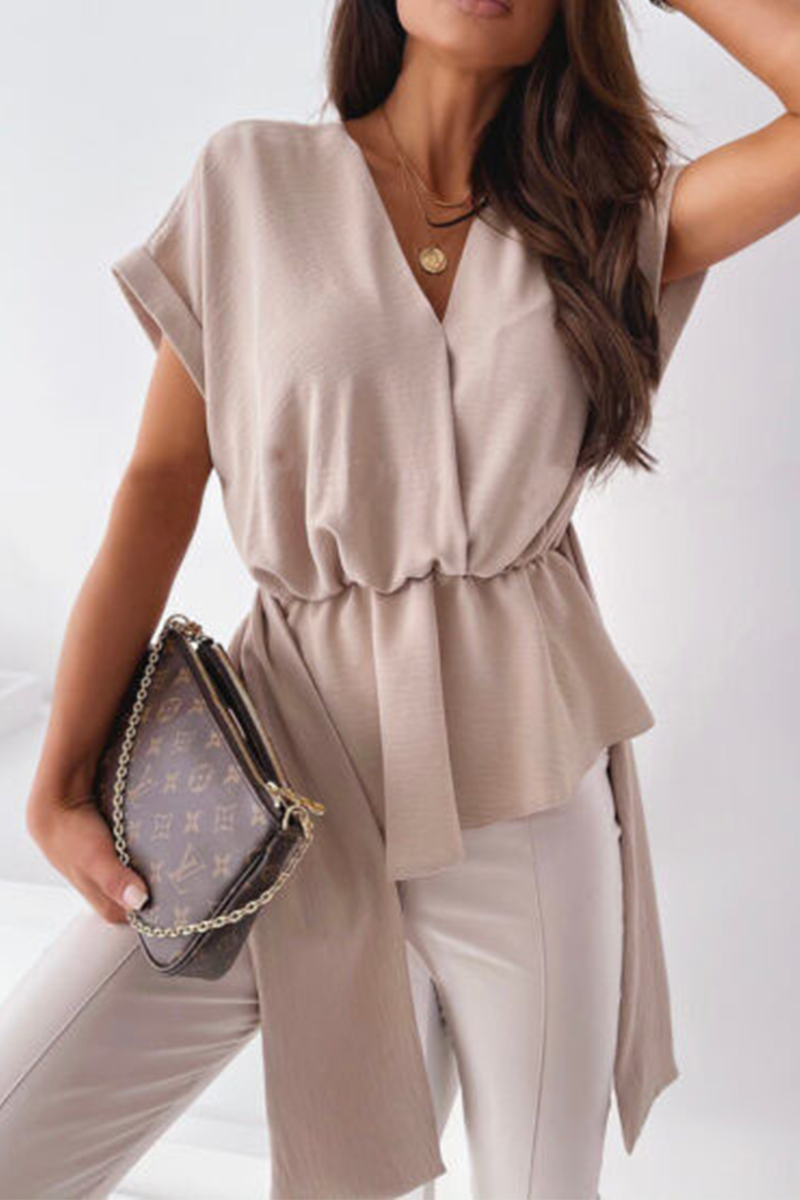 Elegant Solid Strap Design V Neck Tops(4 Colors)