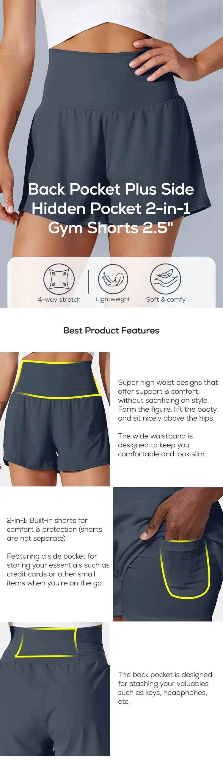 【Creator’s Pick】Halara 2-Piece Super High Waisted Back Pocket & Side Hidden Pocket 2-in-1 Yoga Shorts 3" Set
