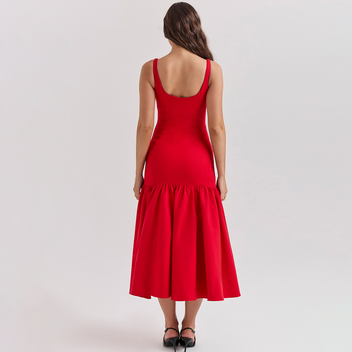 Ootddress White Ruffled Patchwork Maxi Dress Female Fashion Slim High Waist Backless Pleated Summer Strapless Female Long Dress 2025