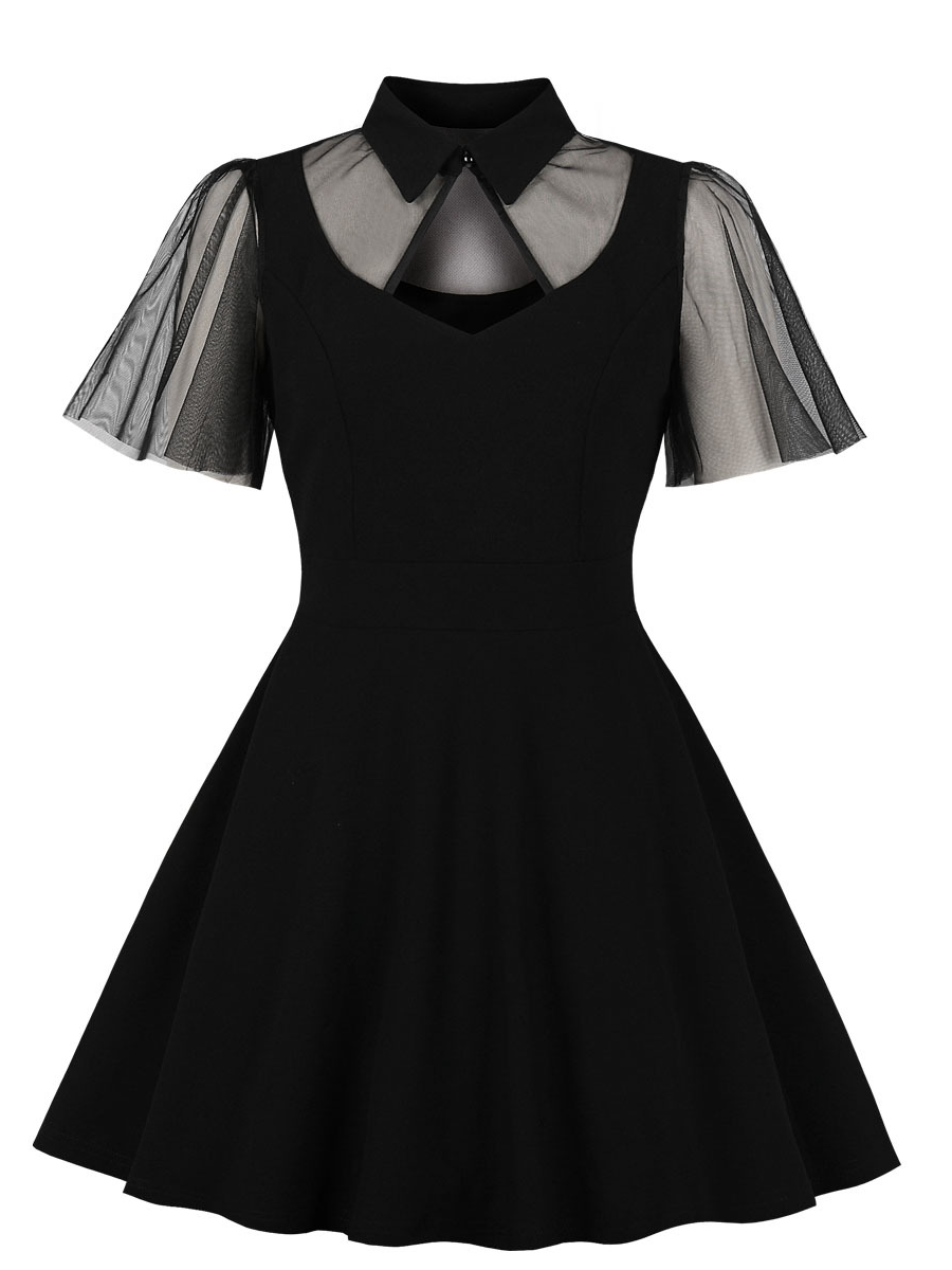 Vintage Embroidered Polo Collar Swing Dress