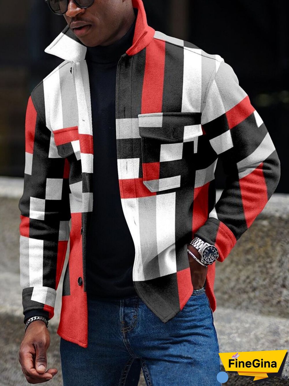 Apricot Men's Casual Geometric Pattern Jacket 004